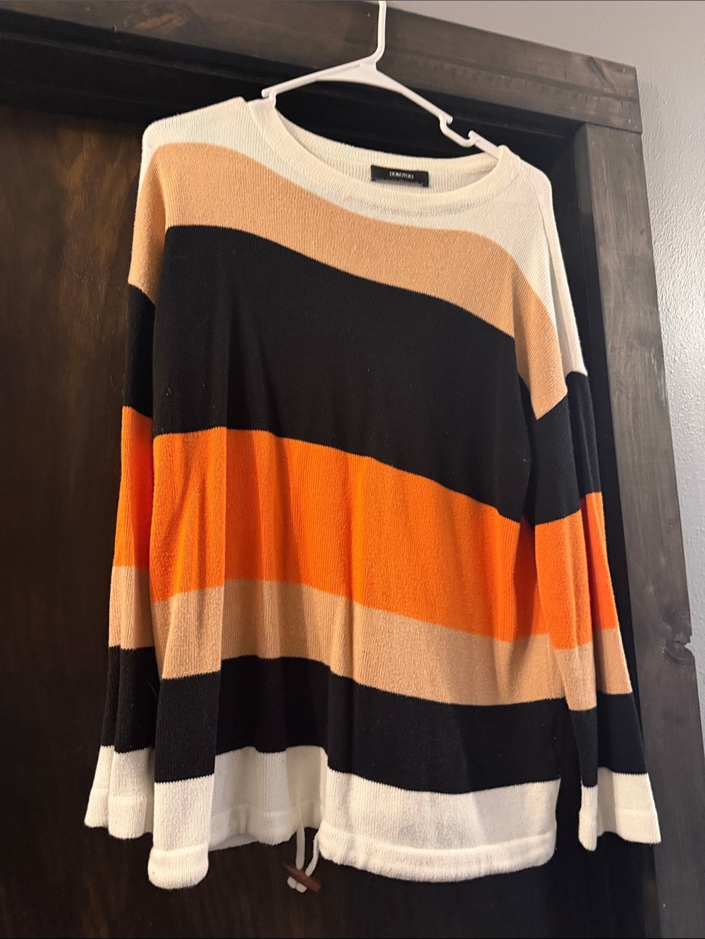 Striped Crewneck Sweater - Orange, Black & Cream